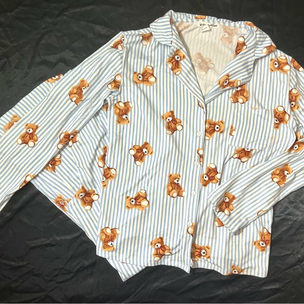 Blue Striped Teddy Bear Pajama Set